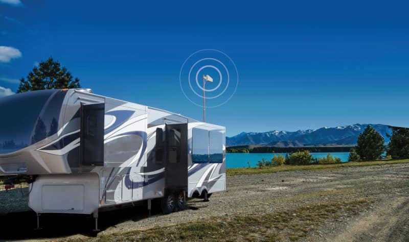 rv with cell signal booster antenna