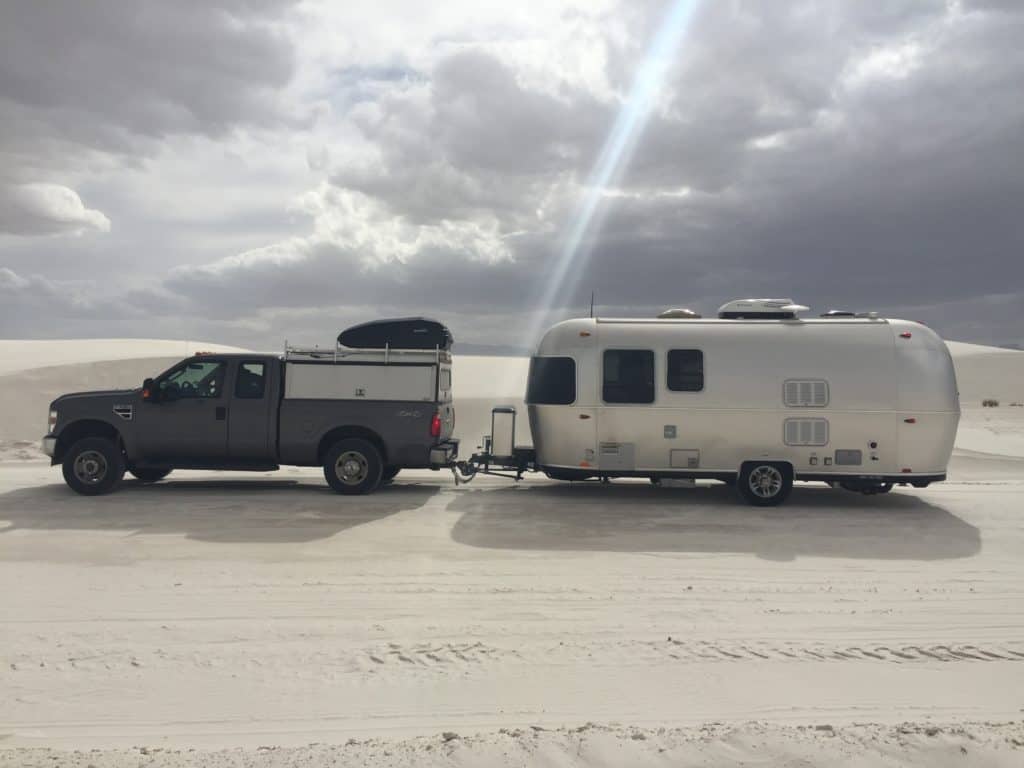 side profile of airstream dog on the sand