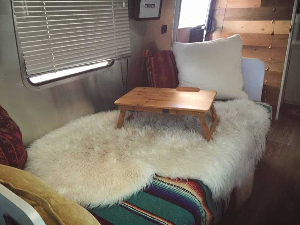 couch inside airstream dot