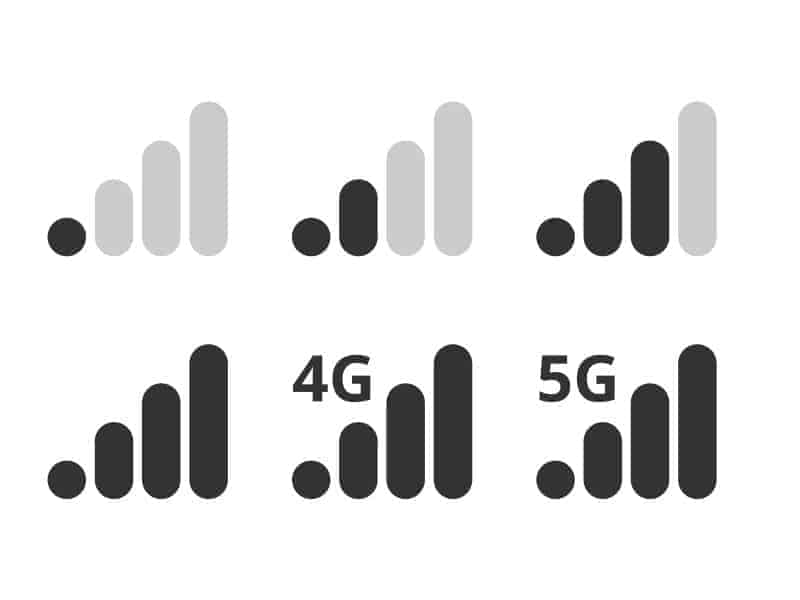 4G LTE and 5G cellular reception bars